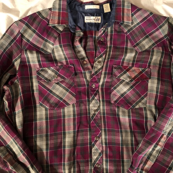 Vintage Roebuck Long Sleeve Maoon plaid light flannel shirt XL - Picture 8 of 8